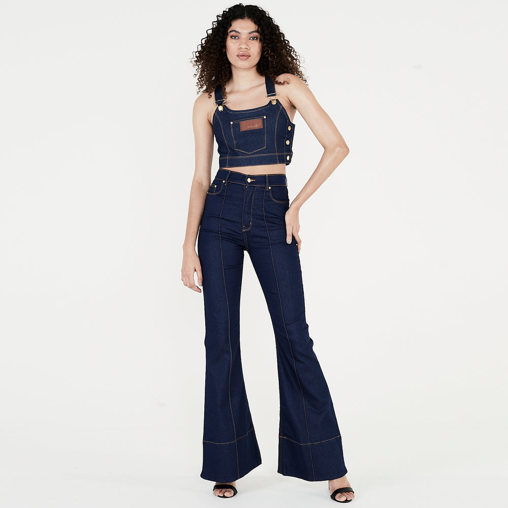 CALÇA BOCA DE SINO JEANS BRUTO BLUE