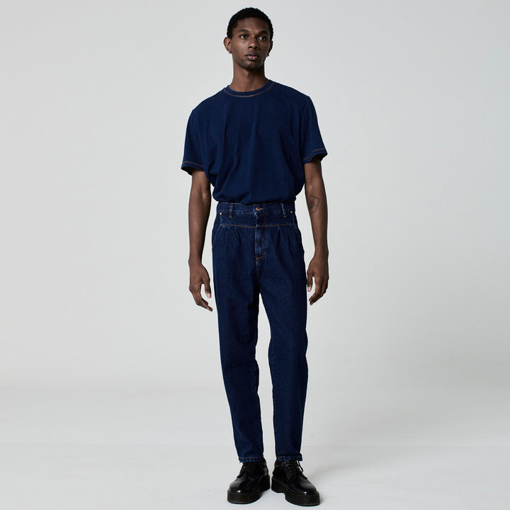 CALÇA PREGAS JEANS AZUL ESCURO