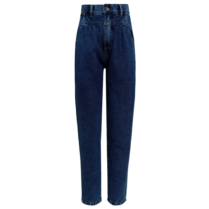 CALÇA PREGAS JEANS AZUL ESCURO