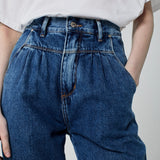 CALÇA PREGAS JEANS AZUL MÉDIO