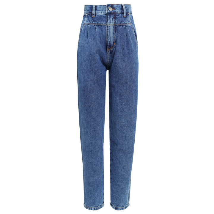 CALÇA PREGAS JEANS AZUL MÉDIO