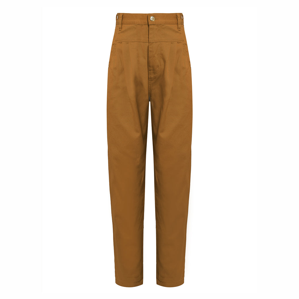 CALÇA PREGAS SARJA OCRE