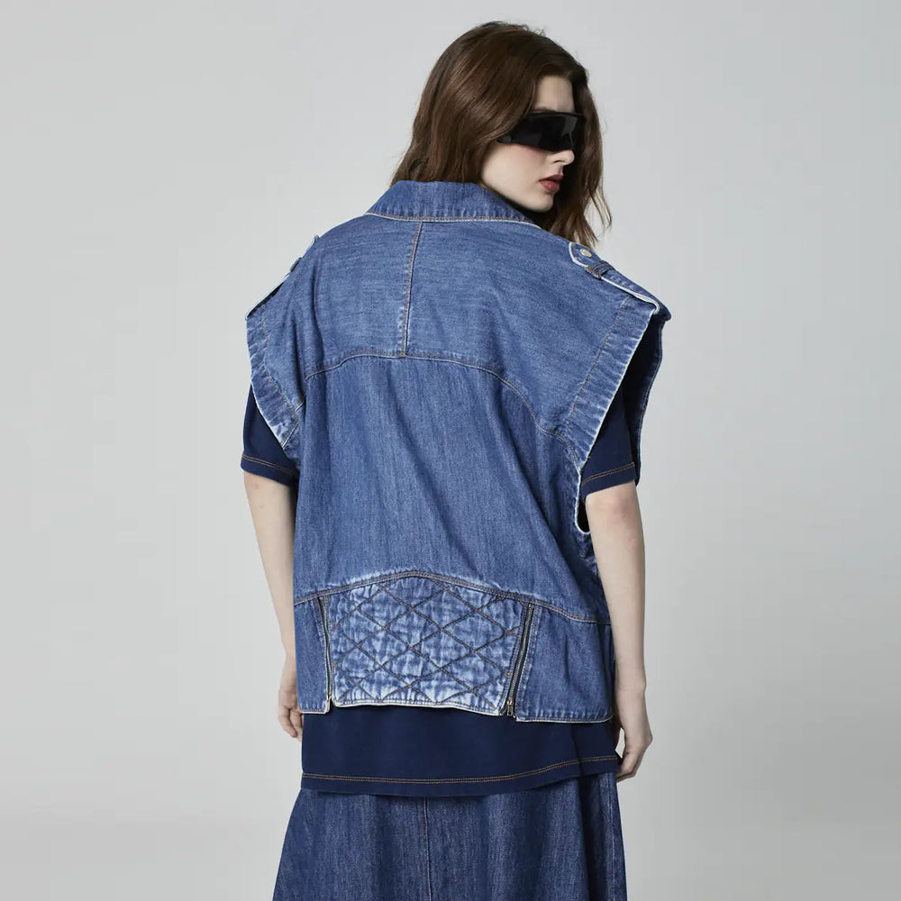 COLETE OVERSIZED PERFECTO JEANS AZUL MÉDIO