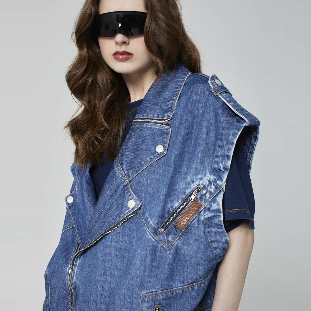 COLETE OVERSIZED PERFECTO JEANS AZUL MÉDIO