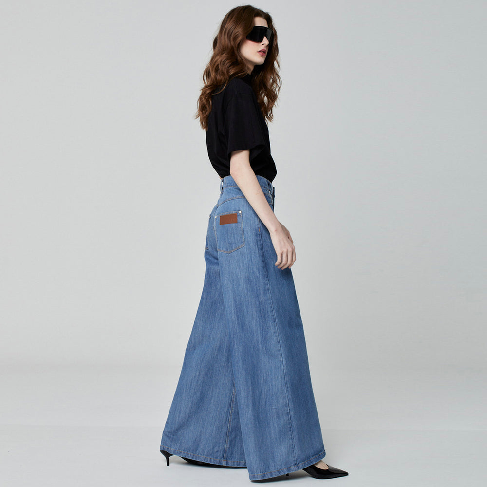 CALÇA SUPER WIDE LEG JEANS AZUL MÉDIO