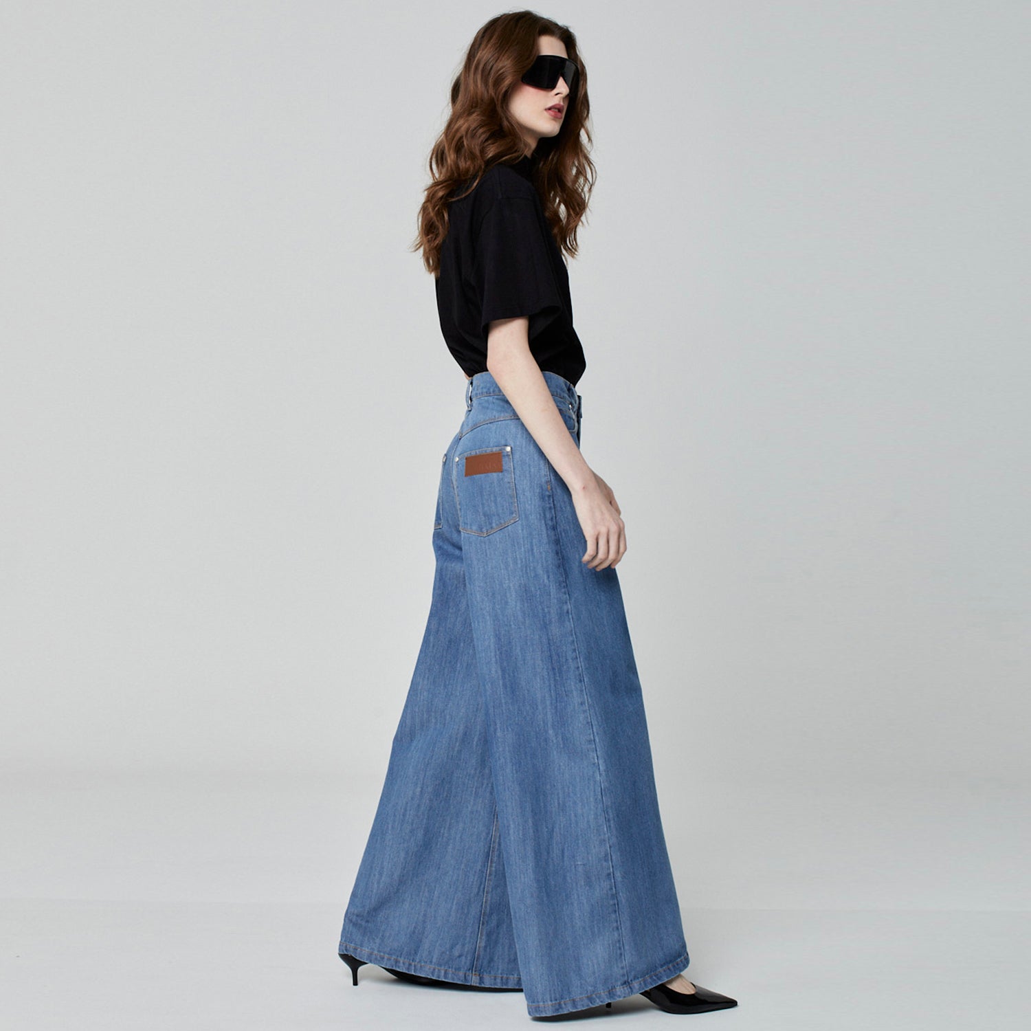 CALÇA SUPER WIDE LEG JEANS AZUL MÉDIO