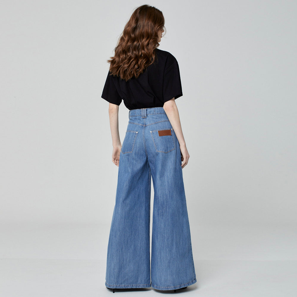 CALÇA SUPER WIDE LEG JEANS AZUL MÉDIO