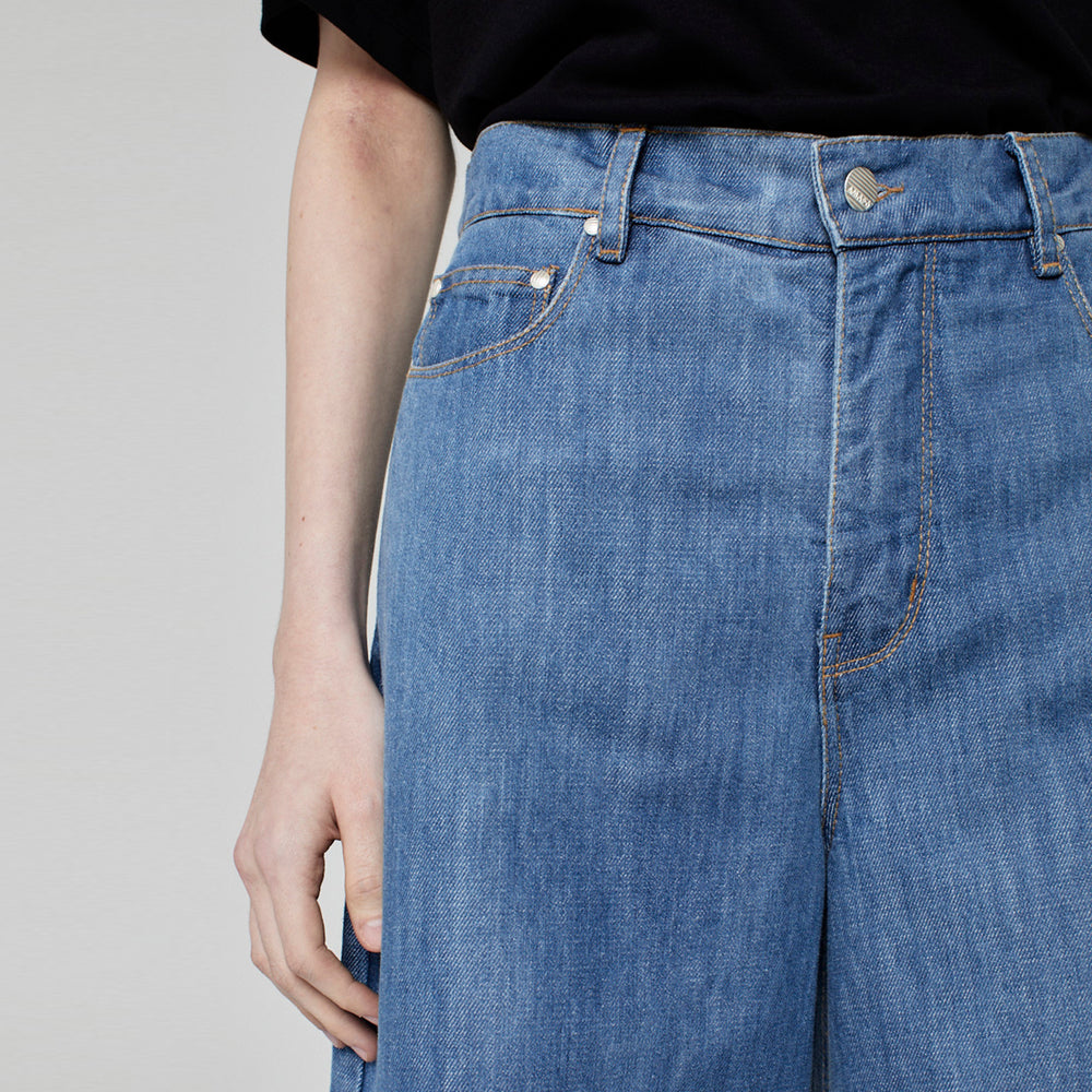 CALÇA SUPER WIDE LEG JEANS AZUL MÉDIO