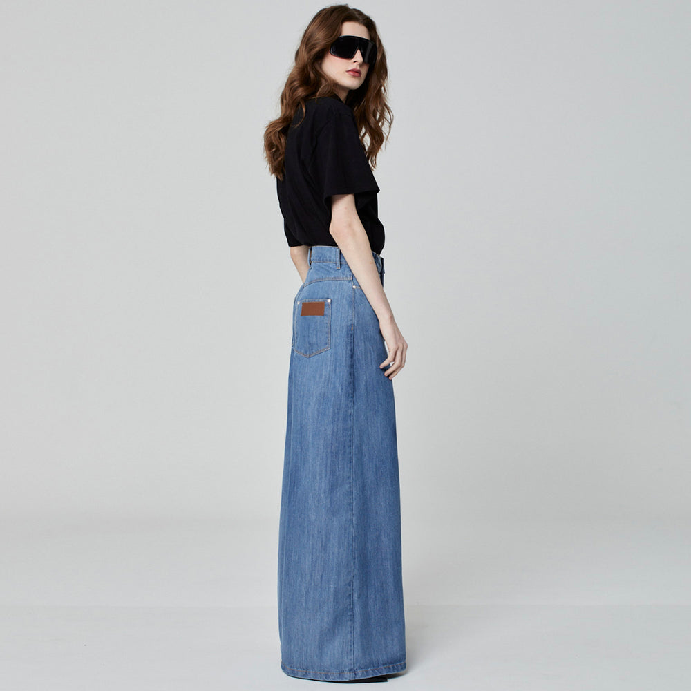 CALÇA SUPER WIDE LEG JEANS AZUL MÉDIO