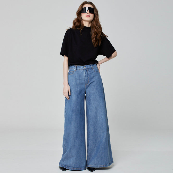 CALÇA SUPER WIDE LEG JEANS AZUL MÉDIO