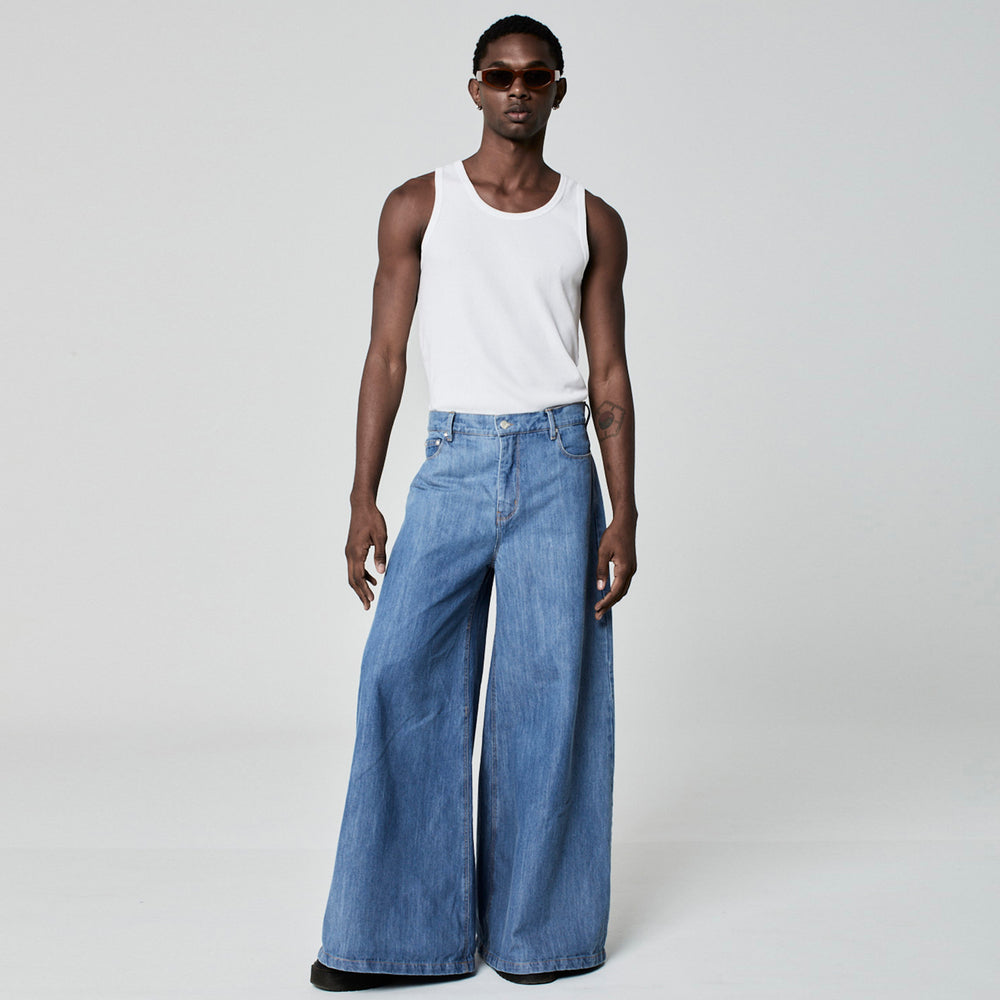 CALÇA SUPER WIDE LEG JEANS AZUL MÉDIO