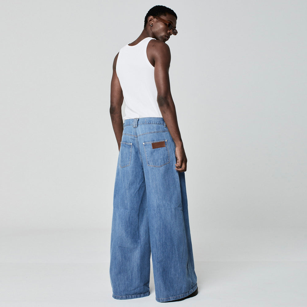 CALÇA SUPER WIDE LEG JEANS AZUL MÉDIO