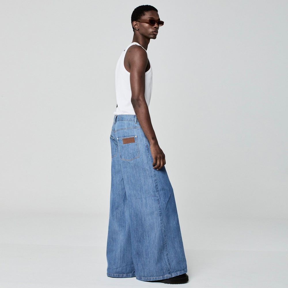 CALÇA SUPER WIDE LEG JEANS AZUL MÉDIO
