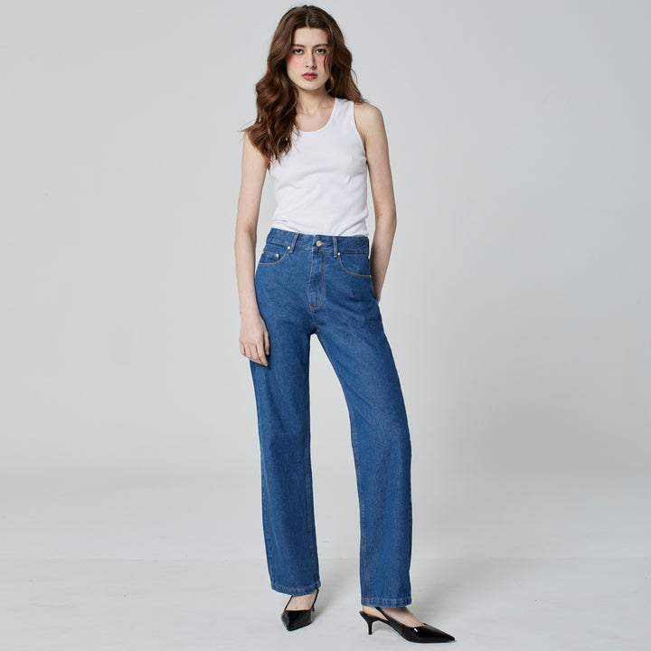 CALÇA RETA JEANS AZUL MÉDIO