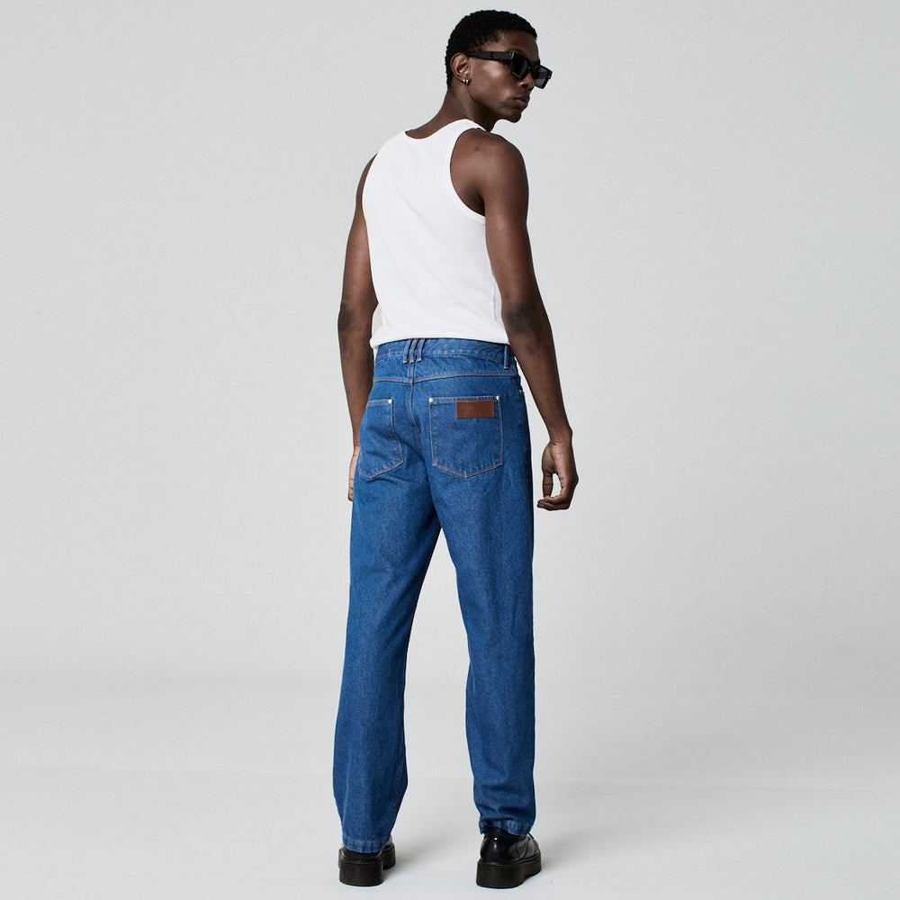 CALÇA RETA JEANS AZUL MÉDIO