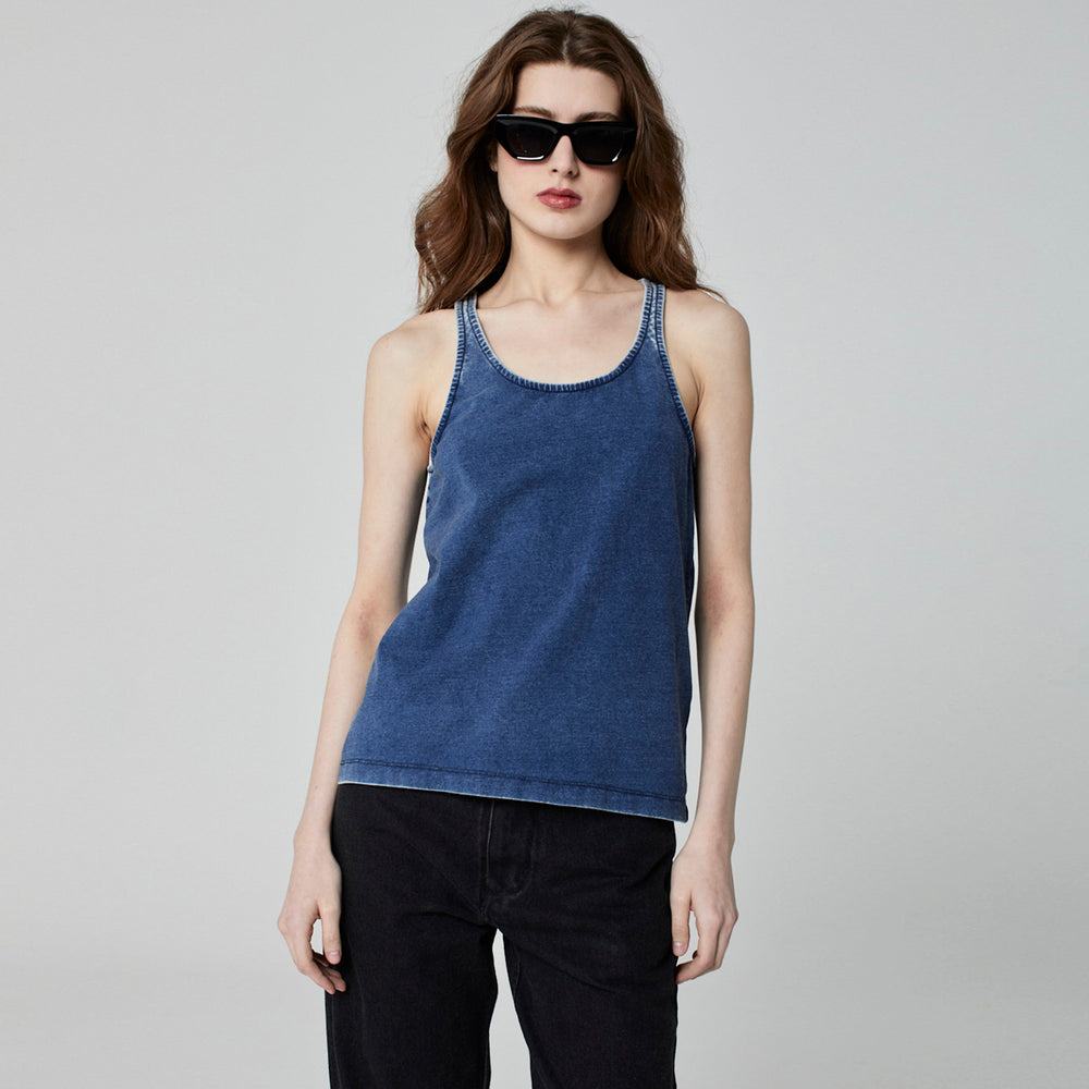 REGATA MALHA DENIM AZUL MÉDIO