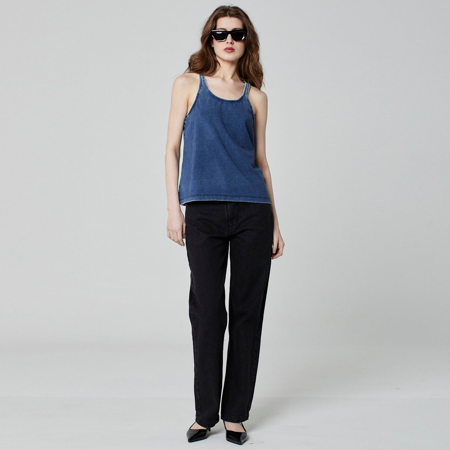 REGATA MALHA DENIM AZUL MÉDIO