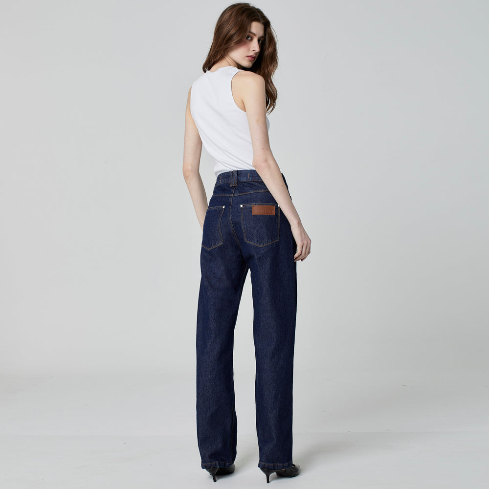 CALÇA RETA JEANS AZUL ESCURO