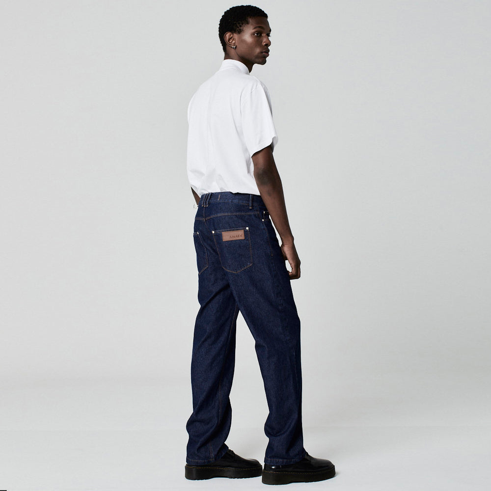 CALÇA RETA JEANS AZUL ESCURO