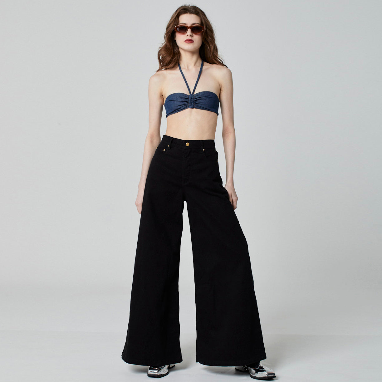 CALÇA SUPER WIDE LEG SARJA PRETA
