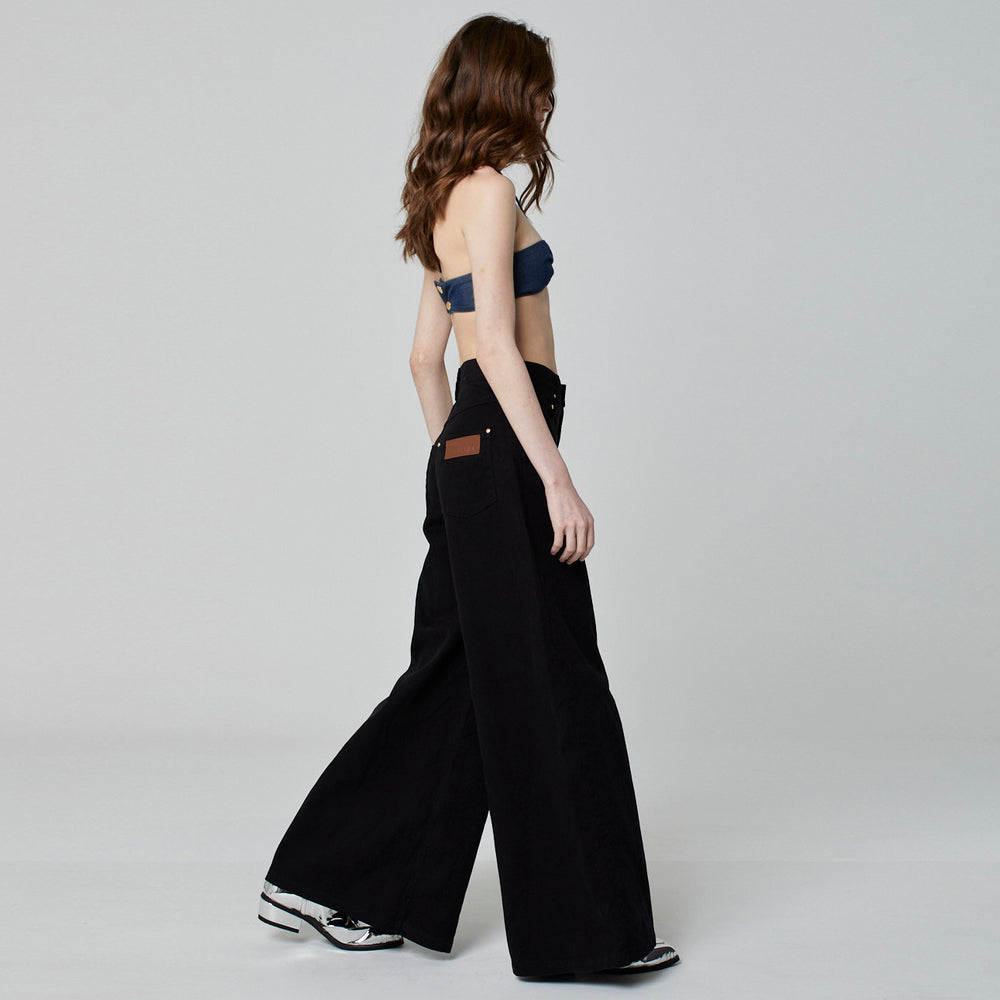 CALÇA SUPER WIDE LEG SARJA PRETA