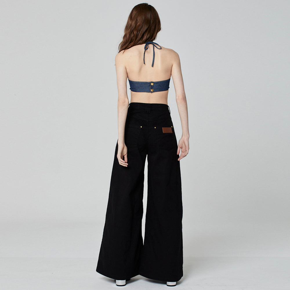 CALÇA SUPER WIDE LEG SARJA PRETA