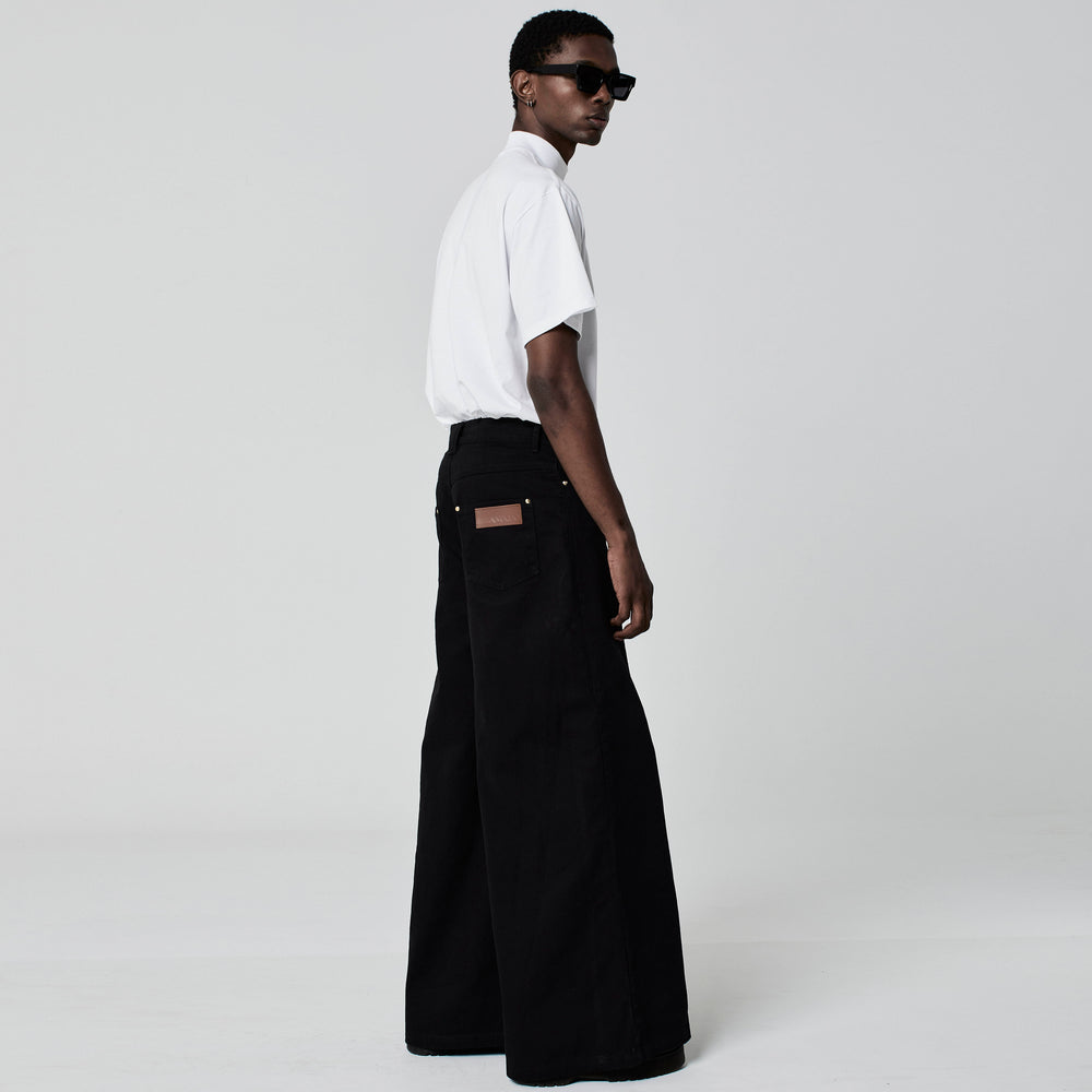 CALÇA SUPER WIDE LEG SARJA PRETA