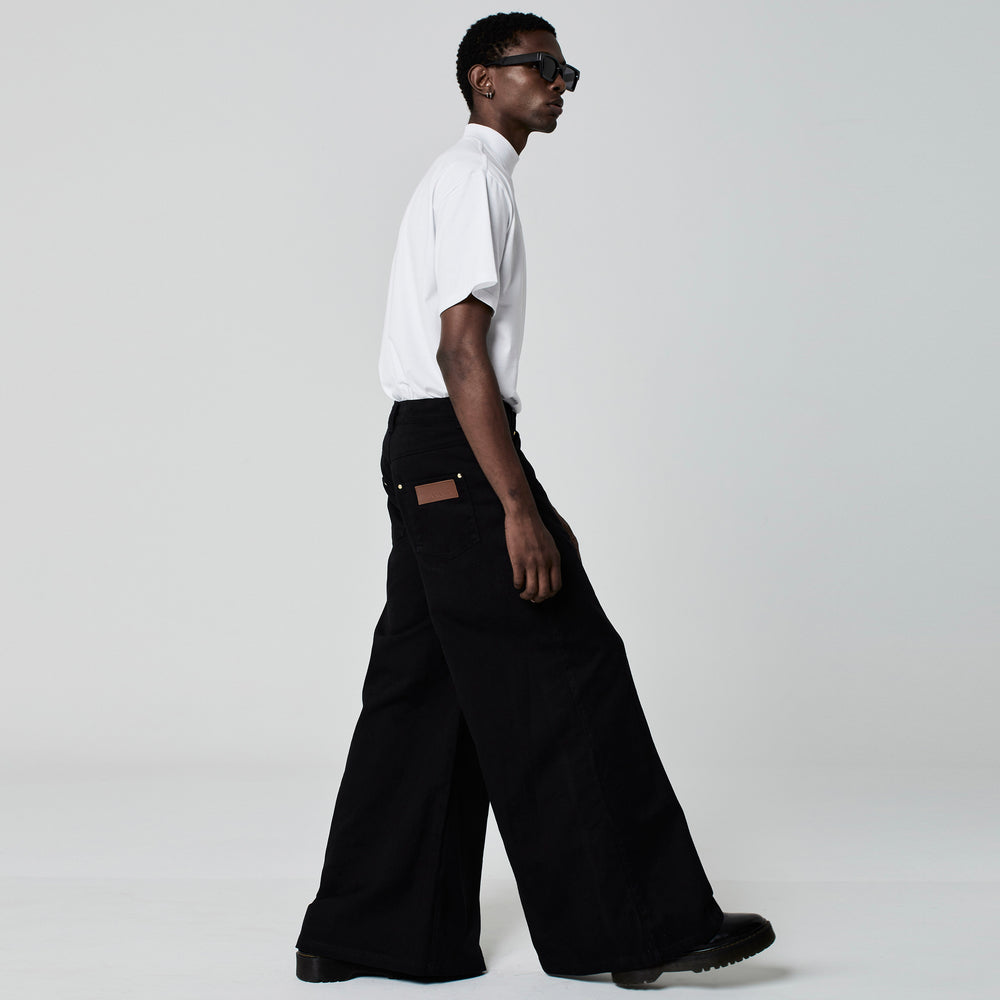 CALÇA SUPER WIDE LEG SARJA PRETA