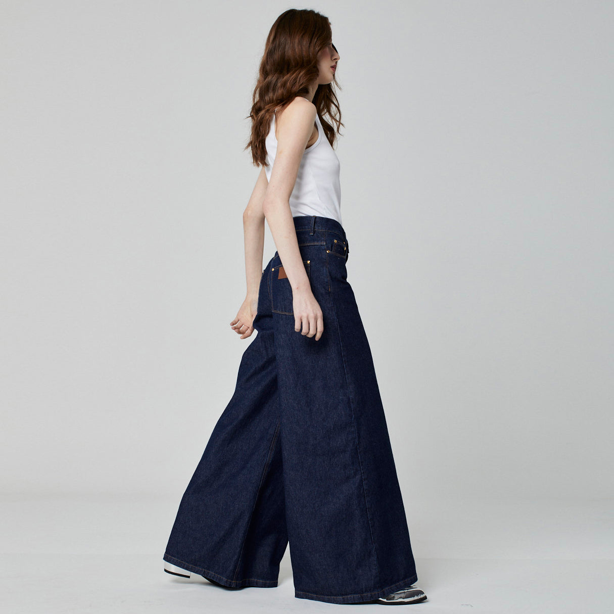 CALÇA SUPER WIDE LEG JEANS AZUL ESCURO