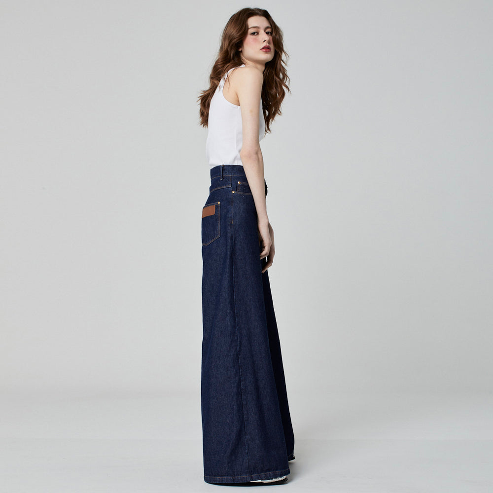 CALÇA SUPER WIDE LEG JEANS AZUL ESCURO