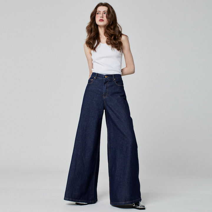 CALÇA SUPER WIDE LEG JEANS AZUL ESCURO