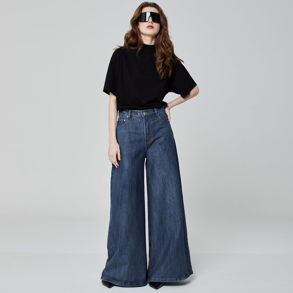 CALÇA SUPER WIDE LEG JEANS AZUL ÍNDIGO
