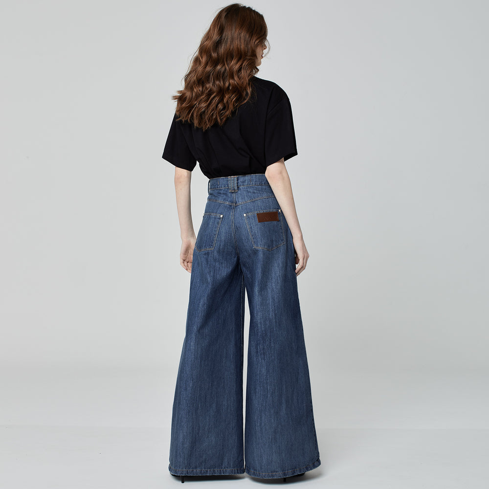 CALÇA SUPER WIDE LEG JEANS AZUL ÍNDIGO