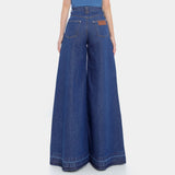 CALÇA SUPER WIDE LEG BARRA DESFEITA JEANS AZUL ÍNDIGO