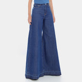 CALÇA SUPER WIDE LEG BARRA DESFEITA JEANS AZUL ÍNDIGO