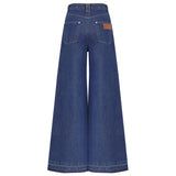 CALÇA SUPER WIDE LEG BARRA DESFEITA JEANS AZUL ÍNDIGO