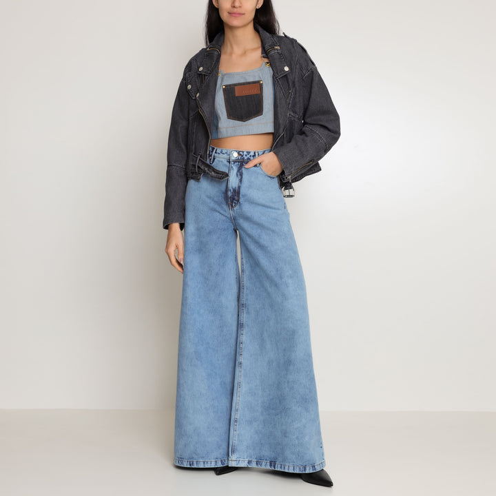 CALÇA SUPER WIDE LEG JEANS AZUL CLARO