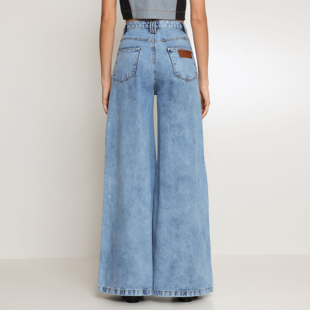 CALÇA SUPER WIDE LEG JEANS AZUL CLARO