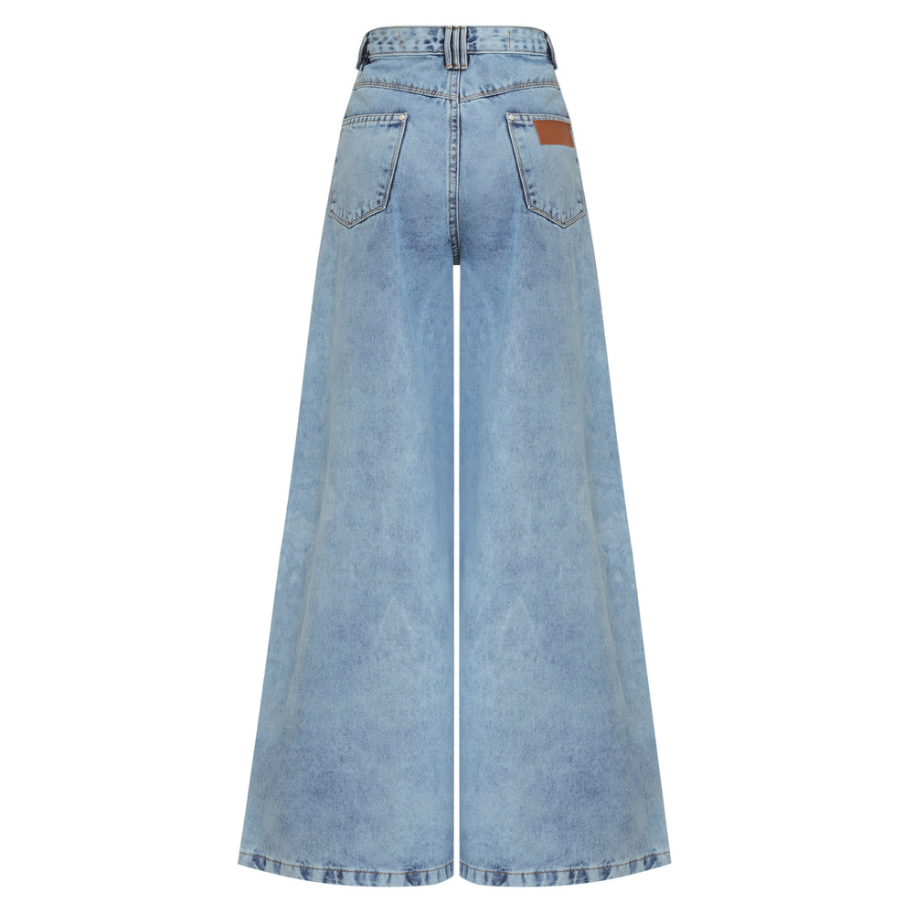 CALÇA SUPER WIDE LEG JEANS AZUL CLARO