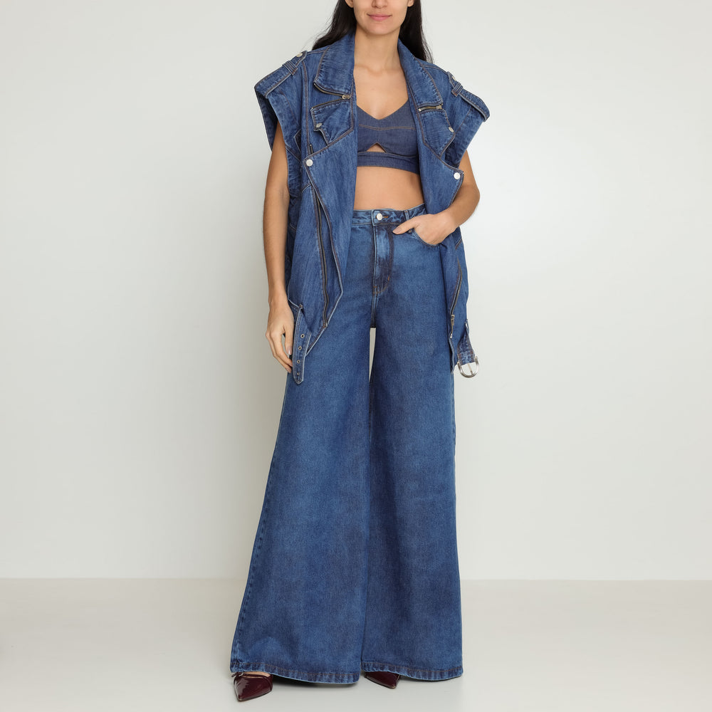 CALÇA SUPER WIDE LEG JEANS SKY INDIGO