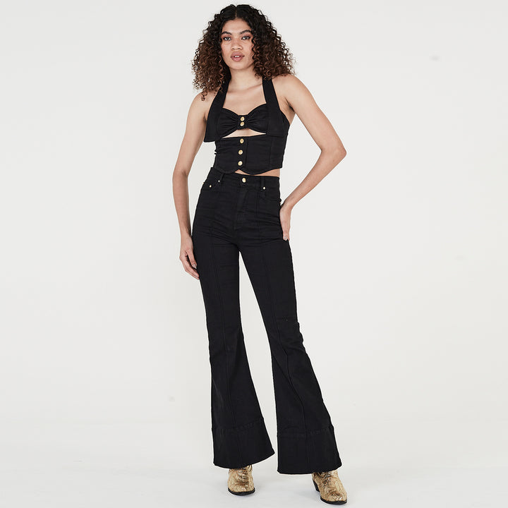 CALÇA BOCA DE SINO SARJA PRETA