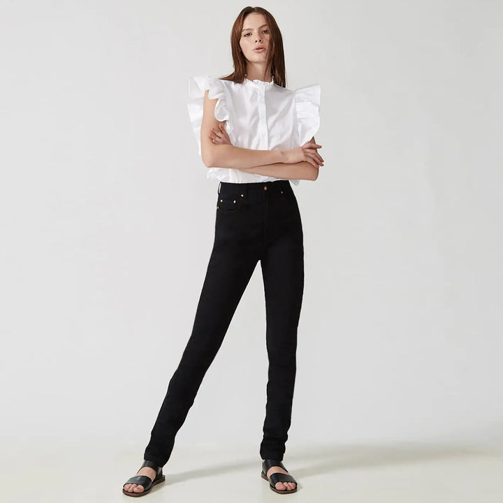 CALÇA SKINNY CINTURA ALTA SARJA PRETA