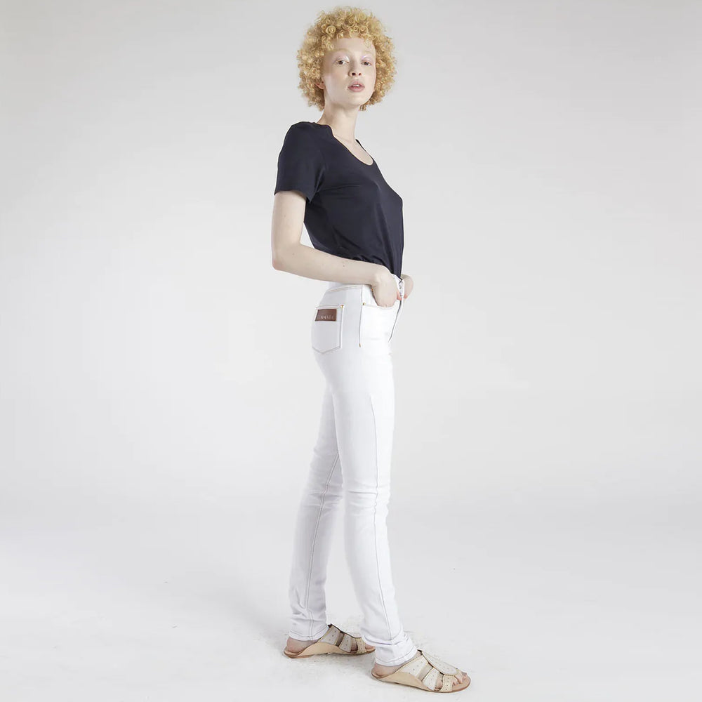 CALÇA SKINNY CINTURA ALTA SARJA BRANCA